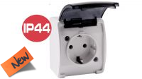 Caixa de superfície Schuko F 16A IP44 branco com tampa escurecida