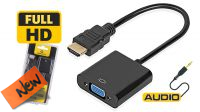 Cabo adaptador HDMI V1.4 Macho a VGA Fêmea com audio preto 15cm