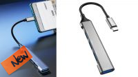 Hub USB-C 4x USB-A (3x USB2.0, 1x USB3.0) 6.3cm prateado