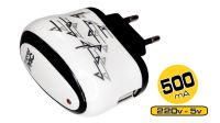 Carregador USB 0.5A 100-240V branco e preto