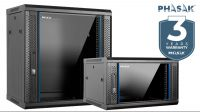 Rack Mural PHASAK 19" Pro · 600 x 450 mm · Montado con puerta de vidrio templado y ventilación activa (2 ventiladores)