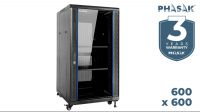 Rack de Suelo PHASAK 19" Pro Server · 600 x 600 mm · Montado con ventilación y accesorios incluidos