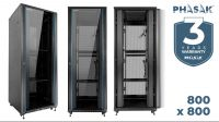 Rack de Suelo PHASAK 19" Pro Server · 800 x 800 mm · Montado con ventilación y guías laterales para cableado