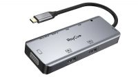 Docking HUB  9 en 1 USB C a VGA, 2 x USB 2.0, 2 x HDMI 4K Doble monitor, 2 x conector SD/TF de 3.5mm 100W PD