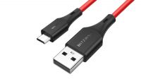 Cabo BlitzWof USB-A M-micro-B M QC3.0 (max2Amp)  PVC negro/vermelho 1.8m.