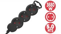 Regleta de enchufes Schuko de 3 tomas y 16A sin interruptor de 5m