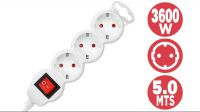 Regleta 3 tomas Schuko, con interruptor, 3680W 1.5m Blanca
