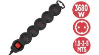 Regleta 5 Tomas Schuko con Interruptor - 3m, 2300W, Color Negro