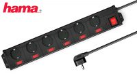 Régua 6x Schuko com interruptor individual preta 1.4m