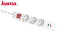 Regleta Hama 3 Schuko + 2 USB (A+C) con Interruptor - 1.4 m, Blanca, Carga Rápida y Detección Inteligente