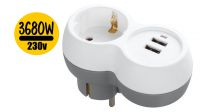 Adaptador divisor Schuko 1 x Macho - 1 x Hembra + 2 x USB (2.4A) Gris-Blanco