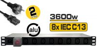 Regleta 19" 8 tomas SFO (IEC C13), con interruptor, 2m aluminio Negra, 250V