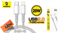Cable Baseus USB-C  Lightning  PD20W  Nylon  Blanco  1m