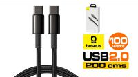 Cabo Baseus Tungsten Gold USB C M-M,  PD20W  (100W) Alu.Nylon  negro 2m.