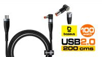 Cabo Baseus USB-C M - DC Angulado 100W magnético 5.5x2.5mm PD alu.Nylon preto 2m