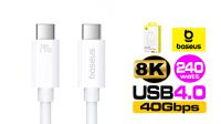 Cabo Baseus USB-C M-M fast charge PD240W 8K 60Hz branco 1m