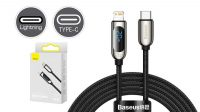 Cable Baseus USB-C M- Lightning LCD (20W Max 2.22A)  alu.Nylon Negro 2m.