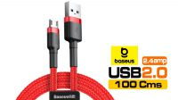 Cabo Baseus USB-A M-micro-B M QC3.0 (max2.4Amp)  alu.Nylon negro/vermelho  1m.