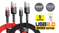 Cabo Baseus USB-A M-USB-C M (max3Amp)  alu.Nylon 2m.