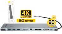 Docking USB 3.1 M - VGA-HDMI-USB3.0-SD Card-RJ45-Jack 3.5mm-PD 60w - 20cm