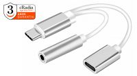 Cabo adaptador cRadia USB C para conetor Jack 3.5+ USB C - F cinza