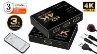 Switch HDMI  con mando 3P  4K  Negro