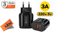 CR 8601 : Carregador universal 1x USB QC 3.0 máx. 18W (Preto)