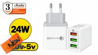 Transformador USB  100-240V  QC3.0 Carga rápida  3xUSB  Blanco
