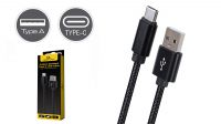 Cable USB 2.0 Tipo A Macho - C Macho recubierto de algodón Negro 1.8m