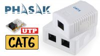 Caixa de superficie RJ45 Phasak UTP Cat.6 Dual entrada inferior branca