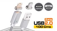 Cabo USB A Macho a micro USB e iPhone Macho com ponta magnética 1m