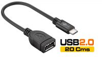 Cabo extensão USB-C Macho a USB 2.0 A Fêmea preto 20cm