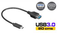 Cabo USB 3.0 C Macho a USB 3.0 A Fêmea OTG 20cm