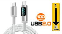 Cabo USB C M/M PD100W 5A nylon cinza com display