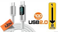 SB 3621 : Cabo USB C M/M PD100W 5A nylon cinza com display (1 m)