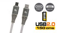 Cabo USB-C M-USB 2.0 Micro B - M  Max.2.4Amp negro/Nylon  1.5m.