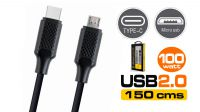 Cabo USB-C M-USB 2.0 Micro B - M  Max.2.4Amp negro  1.5m.
