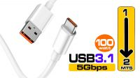 Cabo USB 3.0 Tipo A  M - Tipo C  M  max.6Amp 100W branco 1 m.