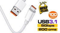 Cabo USB 3.0 Tipo A M - Tipo C M Máx. 6A 100W cinza 2m