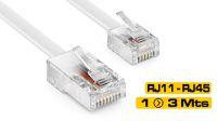Cabo adaptador Tel/Fax RJ11-RJ45 branco
