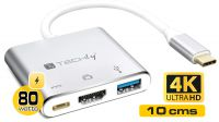 Cable adaptador USB 3.1 Macho - HDMI + USB 3.0 + USB-C 4K/2K a 30Hz Gris 0.10m